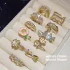 Anillo de Flor de Mariposa de Zircón Brillante de Jardín Monet con Perla Anillo de Dedo Índice de Gama Alta Chapado en Oro Real de 14K Joyería de Mano