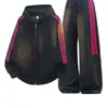 Conjunto de Moletom com Capuz e Cardigan, Outono/Inverno 2026, Calça Esportiva Patchwork Listrada Unissex, Conjunto Casual de Duas Peças