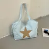 2026 Nueva Bolsa Casual de Lona con Estrellas para Mujer, Gran Capacidad, Versátil Bolso de Hombro, Sensación Relajada, Bolso de Mano para Viajes