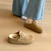Super bonitas, com sola grossa, salto escondido, estilo Birkenstock, bico fechado, meias-pantufas para mulheres, novo estilo para usar ao ar livre no outono e inverno, pantufas de algodão
