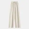 Calças de Lã Fina Wide-Leg Femininas para Primavera e Outono, Calças Versáteis de Cintura Alta com Caimento Fluido, Calças de Trabalho Simples e Elegantes para Revenda