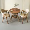 Mesa moderna minimalista para recepção e negociação, mesa redonda pequena de camada dupla com tampo de pedra, adequada para lazer em varanda de casa, conjunto de recepção com uma mesa e duas cadeiras