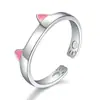 Anel de orelha de gato fofo feminino simples fofo animal de estimação gato anel aberto doce alta qualidade desenho animado garra de gato anel para dedo indicador