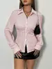 Estação Independente Europa Transfronteiriça Outono Novo Estilo Camisa Feminina Listrada de Manga Longa Solta Emagrecimento Casual Top Atacado