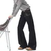Calça longa retro de corte slim moderna estilo americano, jeans de perna reta bordado high street para homens com detalhes desgastados e leve boca de sino