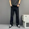 Jeans Rasgado Preto da Moda com Strass, Estilo Verão Unissex, Calça Casual Slim Reta