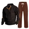 Cross-border masculino outono e inverno novo sportswear duas peças veludo cotelê botão henry camisa e calças retas terno casual