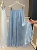 Falda de Malla Texturizada Plisada para Mujer, Estilo Veraniego, Suave y Adelgazante, Moderna Falda de Línea A Acampanada con Volantes