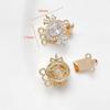 14k banhado a cobre cor de ouro real incrustado zircão três fileiras pino fivela de conexão de pérola fivela diy pulseira artesanal colar acessórios