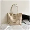 Bolso de Hombro Personalizado Calado Estilo Coreano Estilo Ins para Mujer, Nuevo Modelo Verano 2026, Bolso Tote Color Sólido Tejido para Viajes de Vacaciones