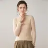 Outono e Inverno Novo Suéter Feminino de Cashmere Puro Slim Fit Listrado Renda Camisa para Camadas Top de Manga Longa Malha Malha