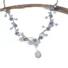 "Ramas Florales Entrelazadas" Collar Deslumbrante Morado de Flor y Gota de Agua, Artesanía Pesada, Lujo Ligero, Elegante y Exquisito, con un Sentido de Sofisticación, Cadena para Clavícula