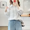 Special2026 Tallas Grandes Mujer Nuevo Otoño Elegante Jacquard Hueco Rayado Manga Larga Camisa Top Versátil 0843