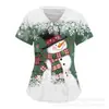 Camiseta de Manga Corta con Estampado de Dibujos Animados Navideños y Cuello en V Uniforme de Enfermera Camiseta con Estampado de Copos de Nieve Lindos y Atmósfera Navideña Uniforme de Enfermera