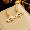 Moda Transfronteriza Personalizada Incrustada Diamante Azul Chapado en Oro Hueco Acero Inoxidable Accesorios para Ojos Joyería Aretes