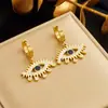 Moda europea y americana incrustada con diamantes de imitación vintage chapado en oro acero de titanio hueco aretes ojo del diablo aretes de hebilla para la oreja