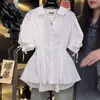 Camisa de Manga Corta Adelgazante con Ceñidor en la Cintura para Mujer, Inspirada en el Diseño Transfronterizo Europeo y Americano de Amazon, Estilo Coreano, de Gama Alta, Elegante, Versátil