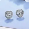 Brincos de Tarraxa Imitação de Moissanita Tendência de Live Stream para Mulheres, Estilo Ins Coração Prata Esterlina S925 Zircônia Seis Garras