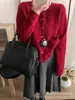 Cardigan de Gola Redonda Novo Outono e Inverno 2025 Tricô de Lã Pura Novo Feminino Jaqueta Top de Tricô Solto Macio Ceroso