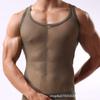 Camiseta de malla para hombre, sexy, de seda helada, transpirable, deportiva, sin mangas, fina, de verano