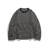 Ropa Vintage Yidao Otoño 2026 Nuevo Estilo Retro Japonés Bloque de Color Texturizado Rayas Corte Holgado Manga Larga Camiseta para Hombre