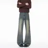 Jeans acampanados negros de corte slim para hombre, estilo American high street, versátiles y estilizan, disponibles en tallas grandes, pantalones rectos holgados, blancos en stock