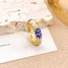 Anel com Paisagem Chinesa, Esmalte Azul Tailandês, Anel Colorido de Florale de Gotejamento de Óleo de Nicho de Alta Qualidade para Mulheres, Não Desbota, Acessório Mais Vendido