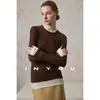 Camiseta Térmica de Lana Falsa de Dos Piezas con Cuello Redondo para Mujer, Camiseta de Manga Larga de Capa Interior Ajustada, Suéter de Punto Versátil con Bloques de Color