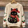 Sudadera de Manga Larga con Cuello Redondo, Corte Ajustado, Estampado Digital con Elementos Navideños Transfronterizos, 250g Franela, Nuevo 2025