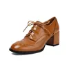 Zapatos Oxford con punta redonda, cordones, tacón grueso, zapatos para mujer talla grande, modelo de comercio exterior, zapatos de primavera y otoño de suela fina, dropshipping transfronterizo X25-5