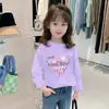Camiseta de Algodão Puro para Meninas de Manga Longa, Estilo Infantil com Gola Redonda para Primavera, Outono e Inverno, Nova Camisa Base para Roupa Externa, Top Estilo Ins