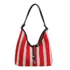 Bolsa Tote Listrada Colorida de Contraste Nova para o Verão de 2025 Feminina para Trabalho e Deslocamento Grande Capacidade Bolsa de Ombro Moda Bolsa de Axila