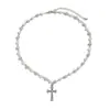 Collar de Cruz de Diamante Estilo Nuevo Europeo y Americano Hip-Hop de Hombre Nicho Cadena de Clavícula de Bola de Diamante Perla para Hombre Joyería