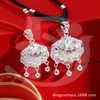 Colar Feminino em Prata Esterlina com Corda Vermelha Trançada Cadeado da Paz Cadeado Ruyi em Prata 999 Pés Cadeado Oco para Bebê Longa Vida para Presente de Aniversário