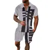 Comercio Transfronterizo Moda Tallas Grandes Cremallera Malla Camisa Polo Traje Impresión Digital 3D Ajustado Conjunto de Dos Piezas para Hombre