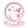 Nuevo Plato de Papel de Fiesta Temática de Cumpleaños de Dibujos Animados para Niños Color Rosa Ganso Tonto Suministros de Decoración Vajilla Set