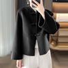 Nuevo abrigo corto de doble vista de lana 100% estilo chino con cuello vertical para mujer, cárdigan elegante y moderno