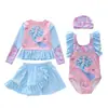 Traje de Banho Infantil 2026 para Meninas, Maiô Peça Única para Crianças, Bebês Meninas, Conjunto Cortado de Manga Longa com Proteção Solar para Meninas