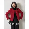 Chaqueta Retro Clásica Roja Ancora Estilo Chanel para Mujer, Nuevo Abrigo Corto Versátil Ajustado para Viajes Diarios Otoño/Invierno 2026