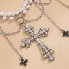 Cadena para la cintura con borlas cruzadas retro europeas y americanas, cadena para la cintura de perlas para mujer, estilo dulce y fresco, accesorios decorativos personalizados de diamantes multicapa para vestido