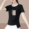 2026 Nova Camiseta de Manga Curta para Gestante de Comércio Exterior Feminina Solta Tamanho Plus Size Modeladora que Cobre a Barriga Estampada Meia Manga Top