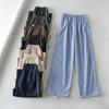Calça de Secagem Rápida com Sensação de Ar Estilo Neutro Europeu e Americano Costura Listrada Calça Casual Feminina Cintura Alta Solta Reta Wide Leg