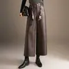 Cachecol de couro PU, gravata, calça pantalona para mulheres, nova moda outono e inverno 2026, calça cropped de cintura alta com efeito de caimento que afina, calça casual