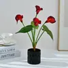 Bonsái de Hoja de Anturio Rojo Artificial, Flores Artificiales de Alta Gama, Decoración de Interiores, Plantas Artificiales en Maceta, Suministro Directo del Fabricante, Plantas Verdes