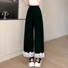 Pantalones de Pierna Ancha con Parches de Encaje para Mujer, Nuevo Estilo Primavera/Verano 2026, Cintura Elástica, Tiro Alto, Holgados, Delgados, Pantalones Casuales de Pierna Recta