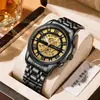 Reloj mecánico de imitación para hombre en stock, modelo nuevo con calendario, diseño hueco, luminoso, impermeable, reloj de pulsera de cuarzo para negocios, venta al por mayor transfronteriza