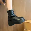 Botas de calcetín de moda retro de suela gruesa estilo coreano para mujer 2026 Otoño/Invierno Nuevas Botas cortas de tacón grueso elásticas adelgazantes Botas de moda de media pantorrilla