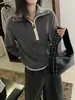 Suéter de Punto a Rayas Bloque de Color con Solapas 2026 Invierno 2025 Nuevo Estilo Holgado Versátil Suéter Chaqueta Top para Mujer 0115