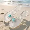 Chanclas de vacaciones en la playa con estrella de mar para mujer, sandalias casuales de cristal, pantuflas de baño antideslizantes de suela suave, estilo INS