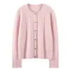 Cárdigan de Cachemir para Mujer 100% Cachemir Puro Casual Versátil Holgado Color Sólido Trenzado Cuello Redondo Suéter de Punto Chaqueta